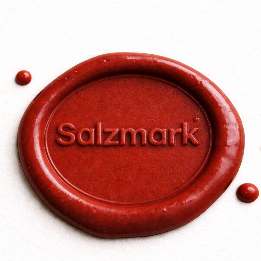 Red wax seal with 'Salzmark' text on a white background